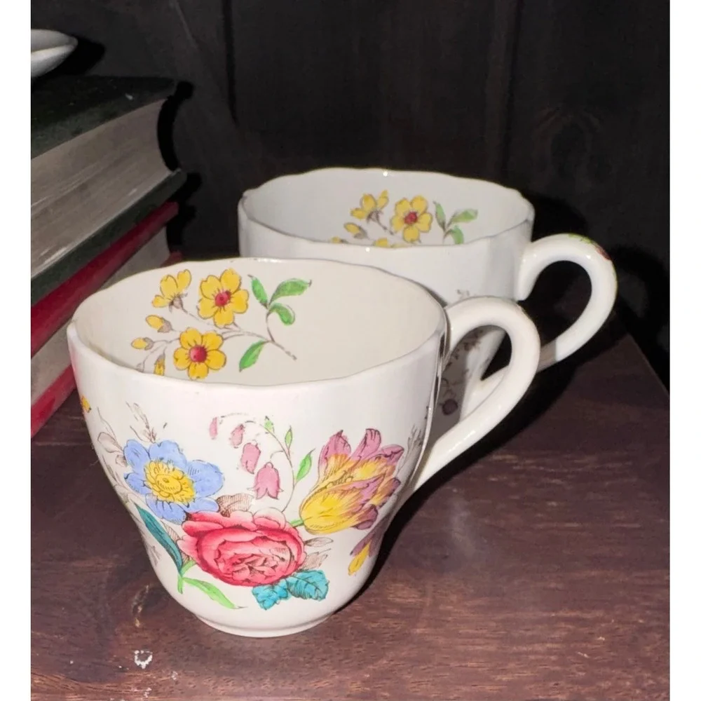 Spode Copeland Gainsborough Fancy Floral Tea‎ Cups Saucers Set of 4 Vintage